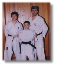 Sensei Lesley (L) Proud Black Belt - Andy Webb (C) Sensei Colin (R)